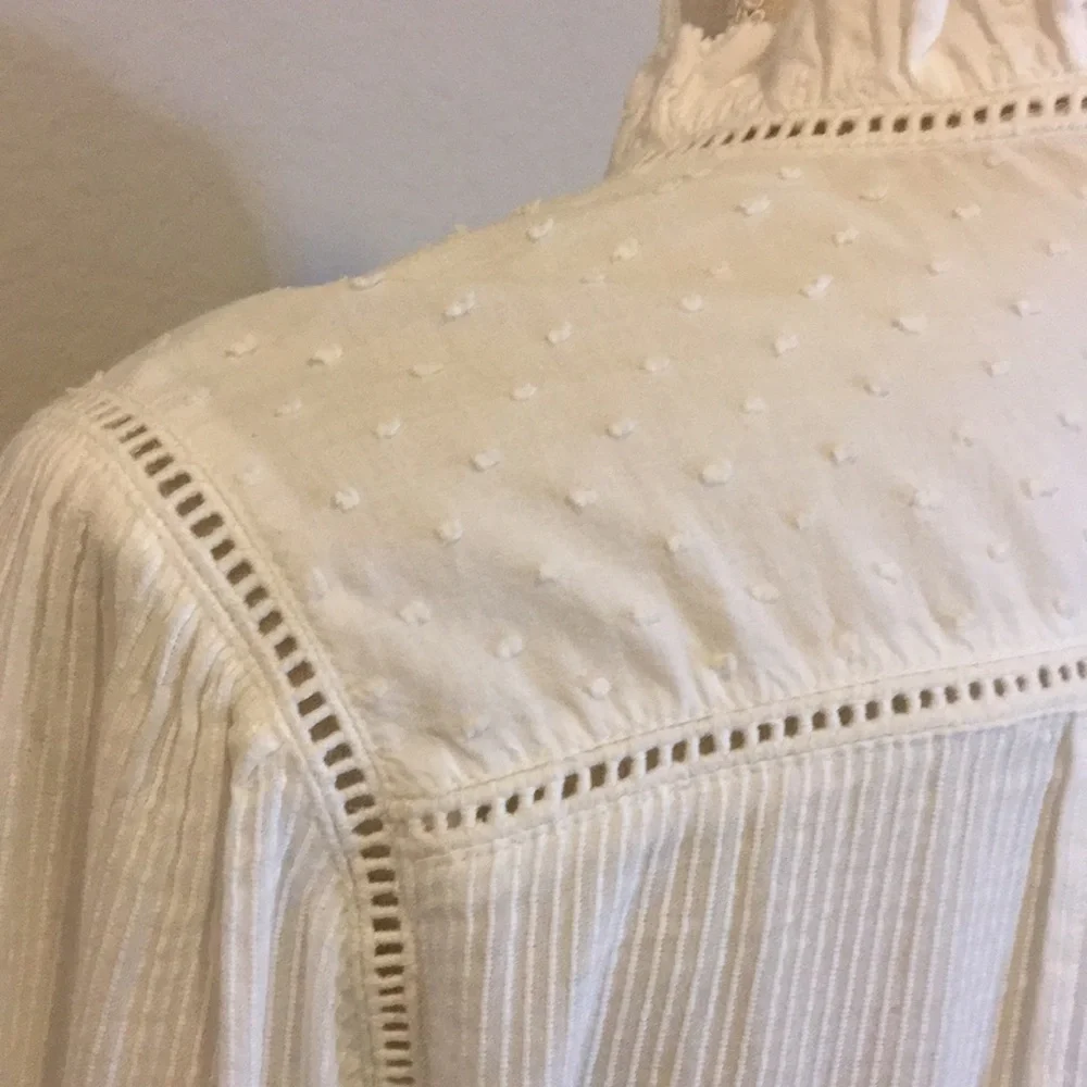 Quince Long Sleeve Textured Cotton Peasant Blouse in Organic Cotton, Medium - Picture 6 of 10